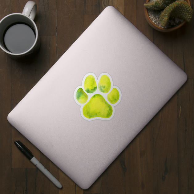 Yellow Green Paw Print by dragonstarart